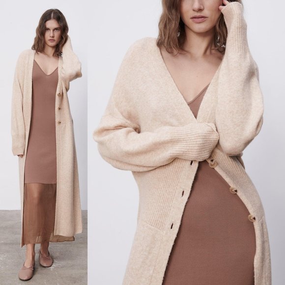 NEW Zara Wool Blend Long Maxi Duster Cardigan Sand - Picture 11 of 11